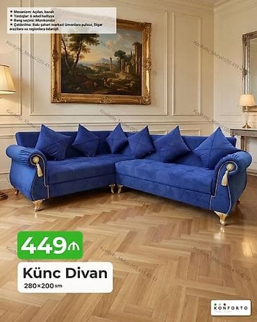 Künc Divan – 280×200 sm - Mexanizm: Açılan, bazalı (yataq funksiyası — 1