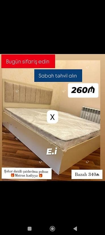 Mebel dəsti – yumşaq başlıqlı tək nəfərlik çarpayı - Rəng: açıq