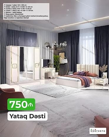 Yataq Dəsti – 750₼ Komplektə daxildir: - Çarpayı: 1 ədəd, 160 × 200 — 1