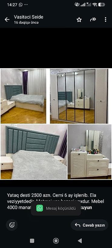 Yataq desti 2500 azn. Cemi 6 ay işlenib. Ela veziyyetdedir. Matrasi