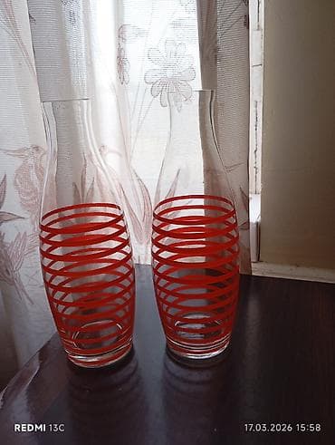gulu: Şüşə vaza dəsti – 2 ədəd - Material: şəffaf qalın şüşə - Dizayn — 1