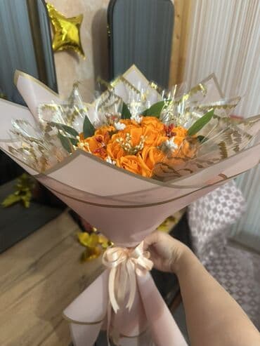 Boşqablar: Narıncı qızılgüllər buketi - Tərkibi: sıx kompozisiyada narıncı — 6