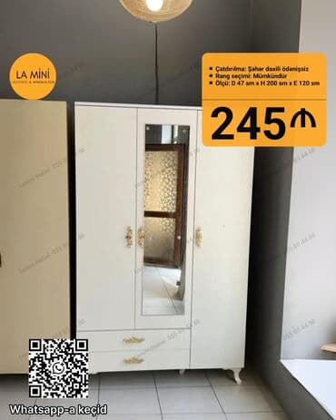 Masa və oturacaq dəstləri: Açılan, 3 qapılı Düz dolab, Şifonyer