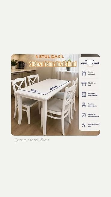 stul: Mətbəx və yemək otağı üçün masa dəstləri - Ölkəmizdə istehsal olunan — 8