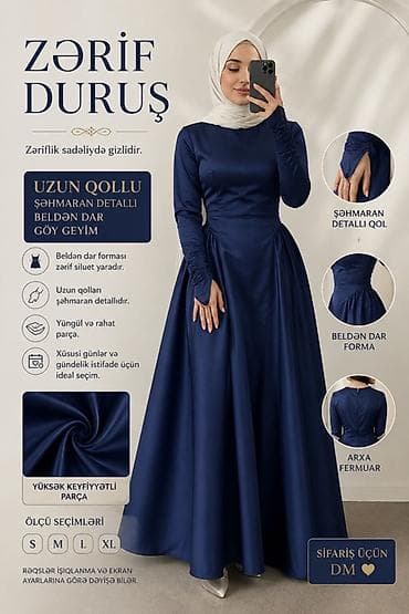 qu tuku kurtka: Zərif duruş kolleksiyasından uzun qollu, beldən dar, göy rəngli maxi — 1