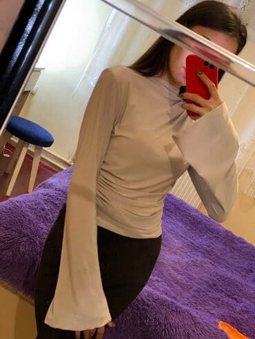 Hicab: Bej rəngli qadın bluzası - Model: uzunqol, flared/boru tipli ətəkli — 2