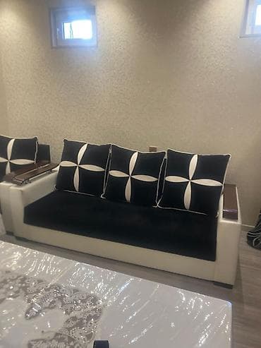 ucuz divan kreslo: Qonaq otağı dəsti – 1 divan + 2 kreslo - Rəng: qara-ağ kombinasiyası — 1