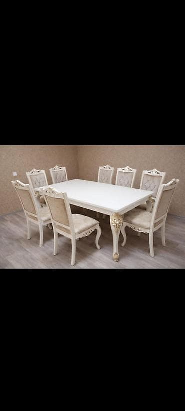 Столы: Для гостиной, Б/у, Прямоугольный стол, 8 стульев — 1