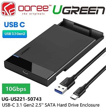 Korpuslar: UGREEN USB-C 3.1 Gen2 2.5" SATA Hard Drive Enclosure (Model — 1