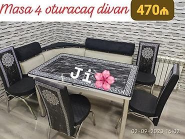 işlenmis divanlar: Mətbəx üçün, Yeni, Açılan, Dördbucaq masa, 4 stul — 1