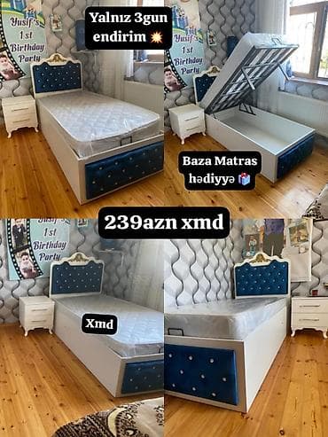 Uşaq/yekəboy tək nəfərlik çarpayı – qaldırılan baza ilə - Rəng: ağ