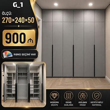 qapı setkaları: G_1 model qarderob şkafı Ölçü: 270×240×50 sm Qiymət: 900 ₼ Rəng — 1