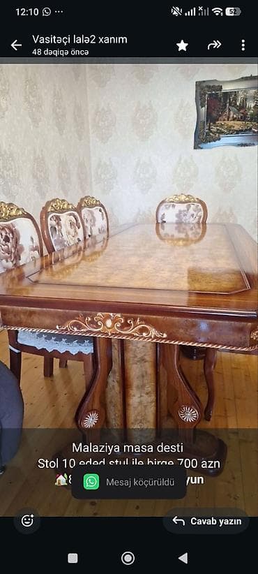 tabletka stul: Malaziya masa desti Stol 10 eded stul ile birge 700 azn 🏡8 noyabr — 1