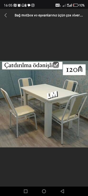 metbex stol stulları qiymetleri: Mətbəx üçün, Yeni, Açılmayan, Dördbucaq masa, 4 stul — 1