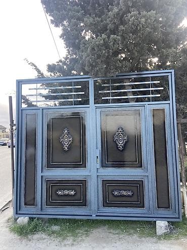 resotka qapilar: Dəmir Həyət darvazası, Yana açılan, Mexaniki, Qapı ilə, rəng - Mavi — 3
