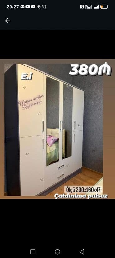 ikinci əl şkaf: Yeni, 4 qapılı Düz dolab, Dolab-asılqan — 9