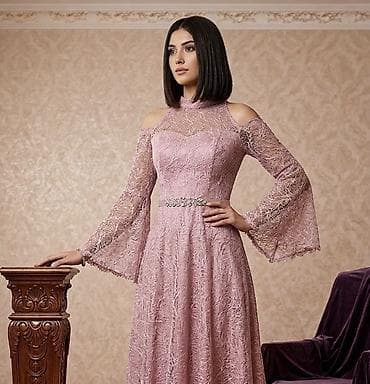 Pudra-çiçəyi rəngində zərif ziyafət/libas. - Material: tam krujeva