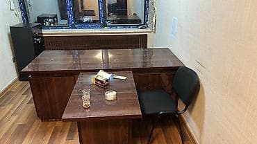 sade mebeller: Ofis mebel dəsti - Ofis masası: L‑şəkilli iş masası, tünd qəhvəyi — 6