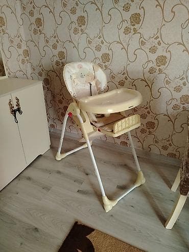 oyuncaql: Uşaq üçün yemək stulu - Rəng: krem/bej tonları, ağ metal ayaqlar - — 4