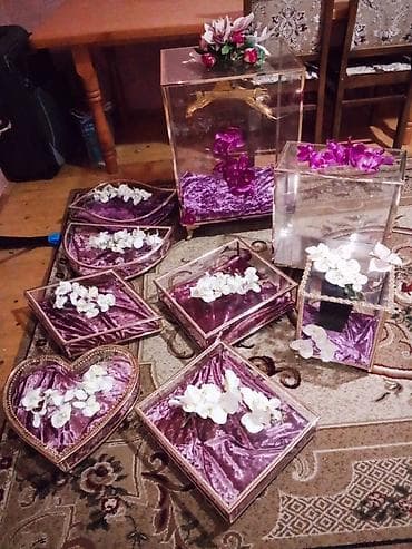 otaq gulleri haqqinda: Toy/qız toyu üçün bəzəkli xonça dəsti - Şəffaf akril və şüşə — 2