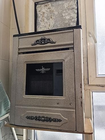 İran peçi Qaz sobası – dekorativ ön panel və şüşəli pəncərə ilə -