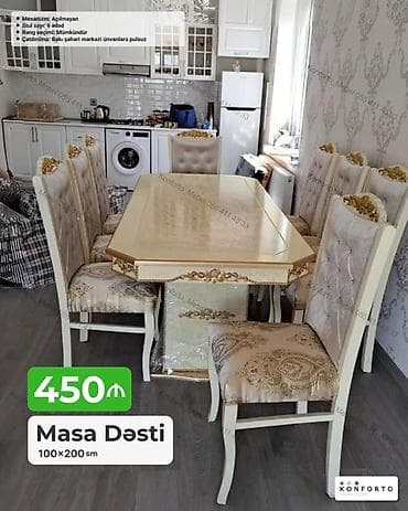 Masa dəsti – 100×200 sm - Klassik dizaynlı, qızılı dekor elementləri