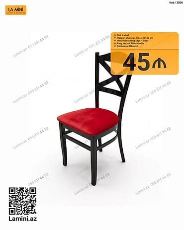 - Məhsul: Stol/stul (1 ədəd) - Oturacaq ölçüsü: 40×45 sm - Minimum