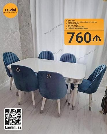açilan stol: Qonaq otağı üçün, Açılan, Dördbucaq masa, 6 stul — 1