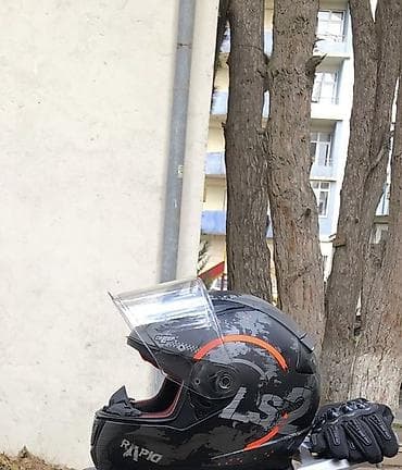 LS2 tam üzlü moto dəbilqə - Model: LS2 (qrafik naxışlı, tünd boz/qara