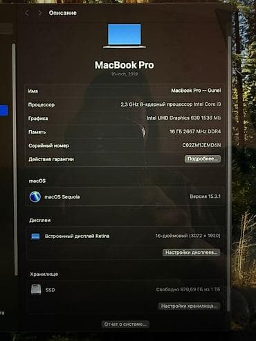 core i: İşlənmiş Apple MacBook, 16 ", Intel Core i9, 1 TB — 8