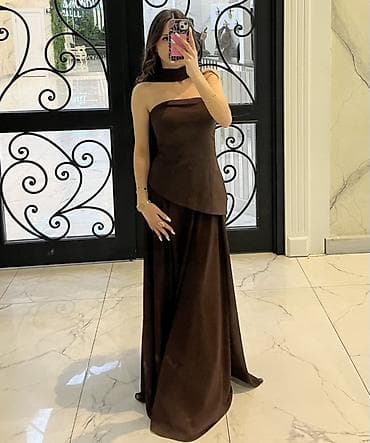 kirayə donlar: Qəhvəyi rəngdə zərif gecə/libas - Model: strapless (çiyinsiz), düz — 1