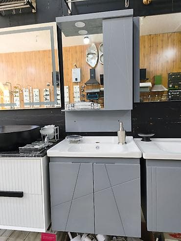 hamam ucun aksessuarlar: Hamam mebeli dəsti – güzgülü şkaf və əl-üz yuma lavabosu ilə - Rəng — 1