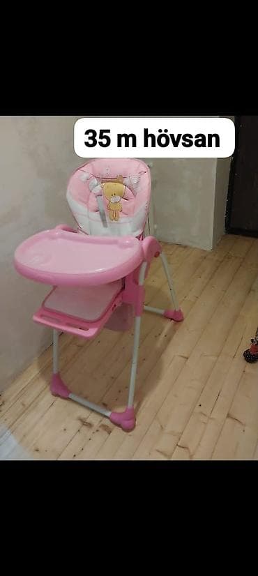 yemek stulu: Uşaq yemək stulu - Rəng: çəhrayı-ağ - Yumşaq, naxışlı oturacaq və bel — 1