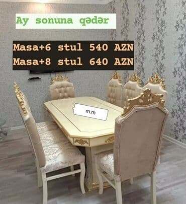 stol desdi: Qonaq otağı üçün, Yeni, Açılmayan, Dördbucaq masa, 6 stul — 3