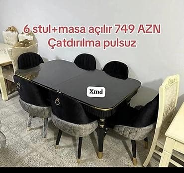 Qonaq otağı üçün, Yeni, Açılan, Dördbucaq masa, 6 stul