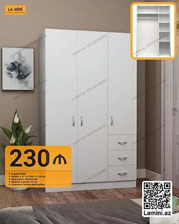 3 qapılı paltar dolabı – La Mini - Ölçülər: E 47 × H 200 × U 120 sm - — 1