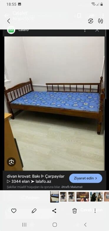 Mətbəx mebeli: Təknəfərlik çarpayı, Bazasız, Matras ilə, Siyirməsiz — 1