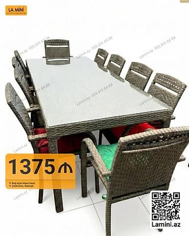 Bağ üçün masa dəsti – 8 nəfərlik - Dəst tərkibi: 1 böyük düzbucaqlı — 1