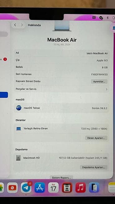 klaviatura notebook: Satılır: Apple MacBook Air M3 13” (8 GB RAM / 256 GB SSD) 2024 Təcili — 4