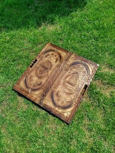 Hovuzlar: Ağac oyma nərd-taxta dəsti - Material: tam ağac (əl işçiliyi oyma — 4