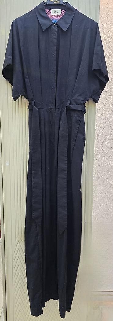 Akep brendinin qara rəngli uzun paltarı - Model: köynək tipli