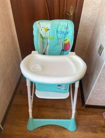 uşaq ucun yemek stolu: Uşaq yemək stulu - Rəng: açıq mavi/ağ, şən naxışlı yumşaq oturacaq - — 3