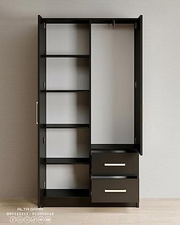 paltar asmaq ucun: 2 qapılı, Güzgülü, Qara, Digər material, Açılan, Düz dolab — 2