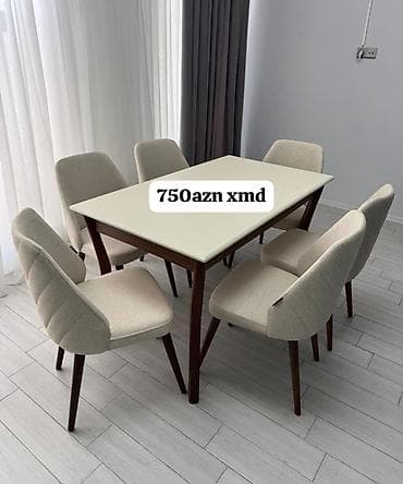 Mətbəx üçün, Açılmayan, Dördbucaq masa, 6 stul