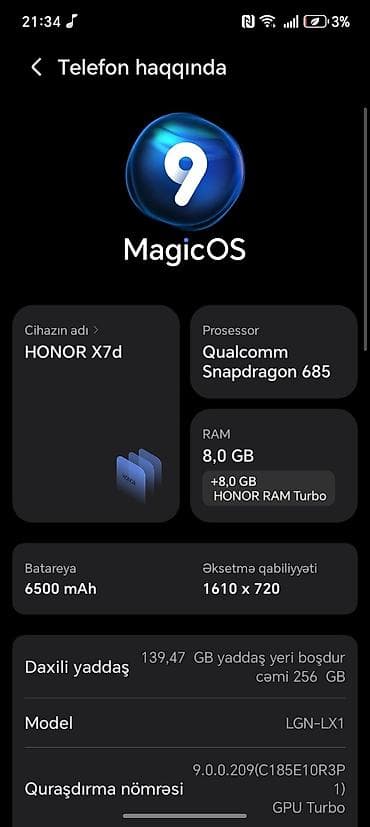 honor 7c pro: Honor X7c, 256 GB, rəng - Qara, Sensor — 5