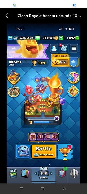 Clash Royale hesabı - Kral səviyyəsi: 36 - Kupa: 8319 (Trophy Road