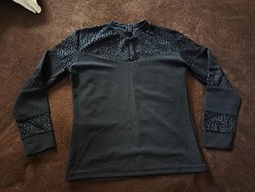 qadınlar üçün krujevalı maskalar: Qadın uzunqol bluz – qara rəngdə, dizaynda krujeva detalları - Model — 1