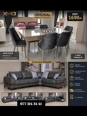 reception masa: XMD Mebel – Orijinal Fabrik İstehsalı Dest: Yemək masası + 6 ədəd — 1