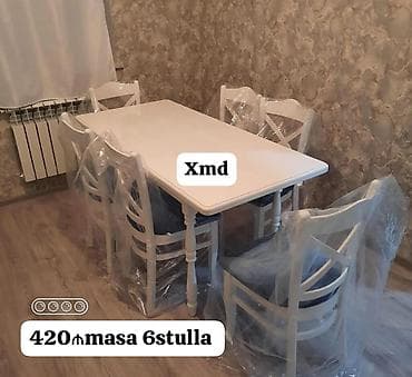 Ağ rəngdə yemək otağı dəsti: - 1 düzbucaqlı masa - 6 ədəd uyğun at lalafo.az Ağ rəngdə yemək otağı dəsti: - 1 düzbucaqlı masa - 6 ədəd uyğun