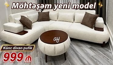 Möhtəşəm yeni model künc divan və pufik dəsti - Dəst: künc divan +